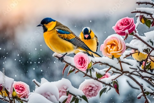 bird on a branch with snow