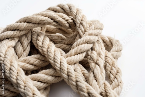 Ropes intertwined on a white background, viewed from the top. Symbolizes unity. Generative AI