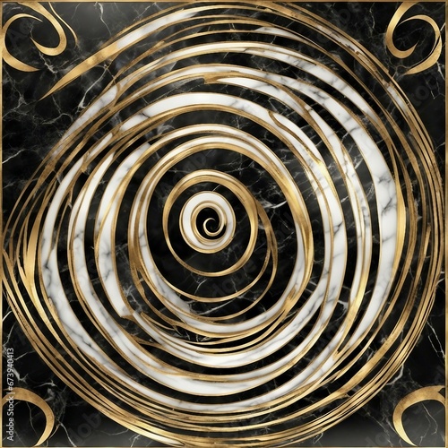 abstract background with circles  A black spiral marble texture with a spiral gold pattern and a luxury design for ceramic kitchen  