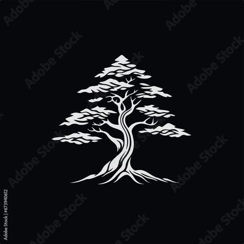 Illustration black and white logo of a redwood tree