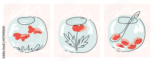 Ways to reuse round glass bowl. Modern vector illustration showing how to use empty jar as flower vase, cookie storage container and aquarium or terrarium