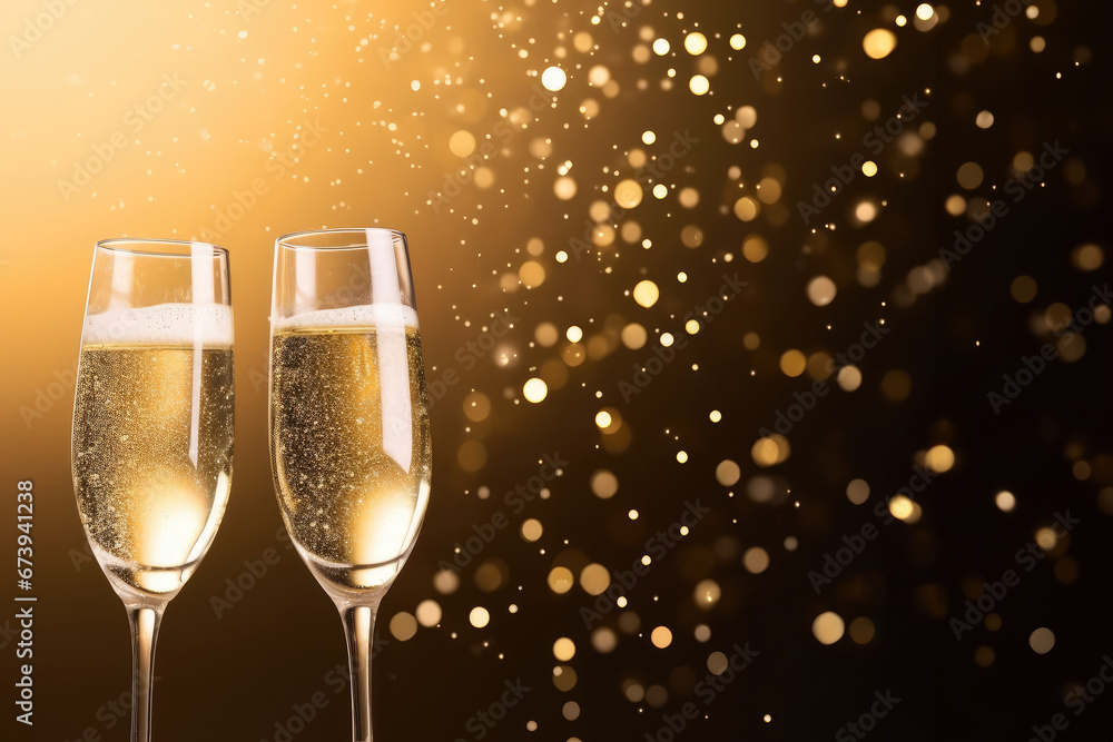 Celebration toast with champagne on bright background with bokeh effect. Celebration toast with champagne on bright background with bokeh effect.