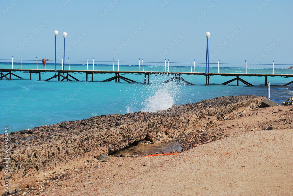 Sea pier. Amazing Red sea with aquamarine color. No filters.