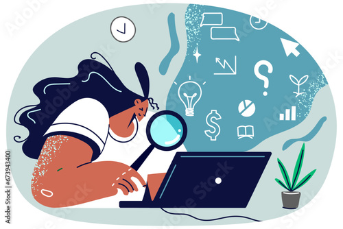 Woman use magnifier for computer search