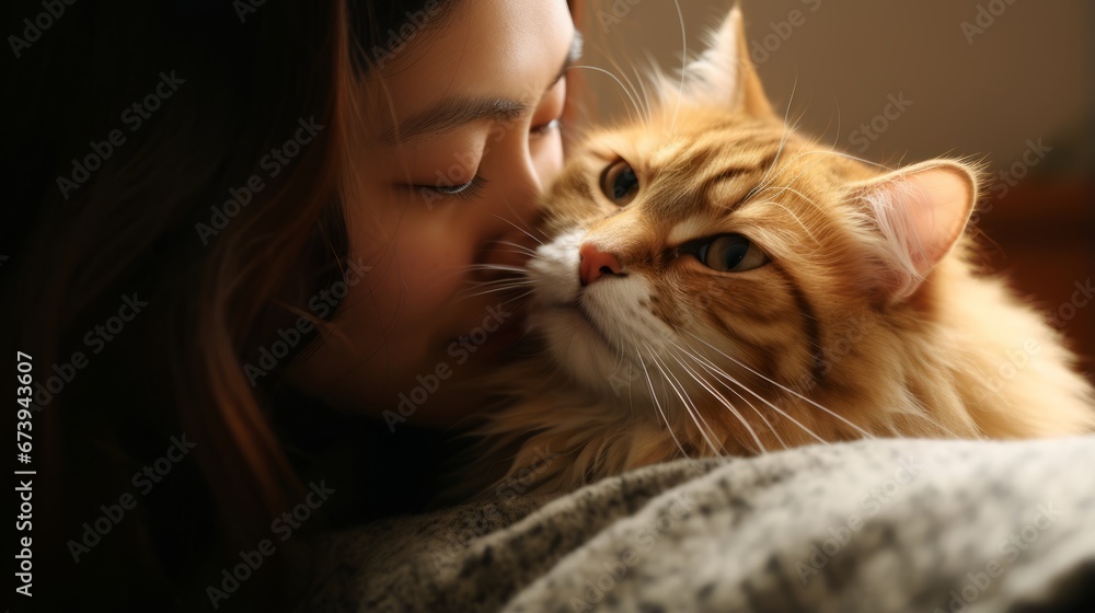 A heartwarming scene of a cat and its human sharing a secret A heartwarming scene of a cat and its human sharing a secret