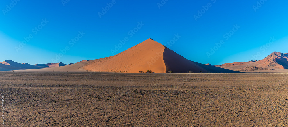 A view towards Dune Forty in Sossusvlei, Namibia in the morning light