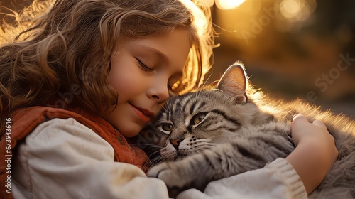 A peaceful moment with a pet cat
