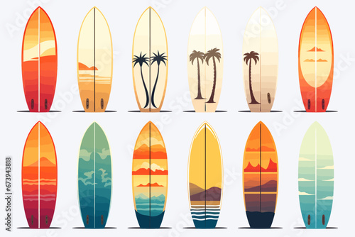 Vector of surfboards in a row