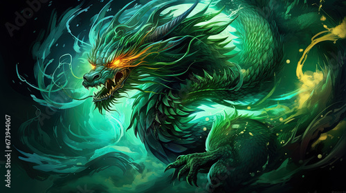 Green dragon, mysterious monster from farytales and symbol of 2024 lunar year in Chinese calendar.
