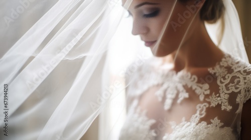 A macro view of a bride's intricate veil photo