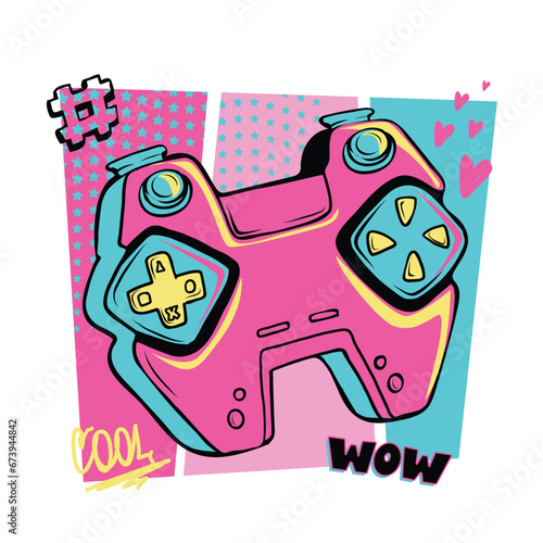 Girlish Gamepad poster. Pink Gamepad illustration for girl t shirt.