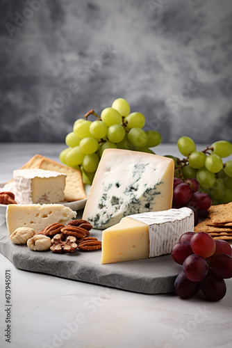 Cheese plate on a marble surface. AI Generated