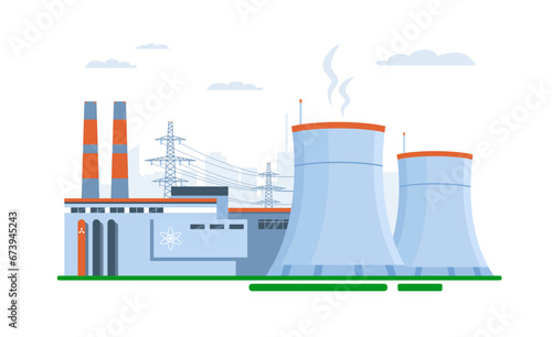 Concept illustration of a nuclear power plant. Vector illustration.