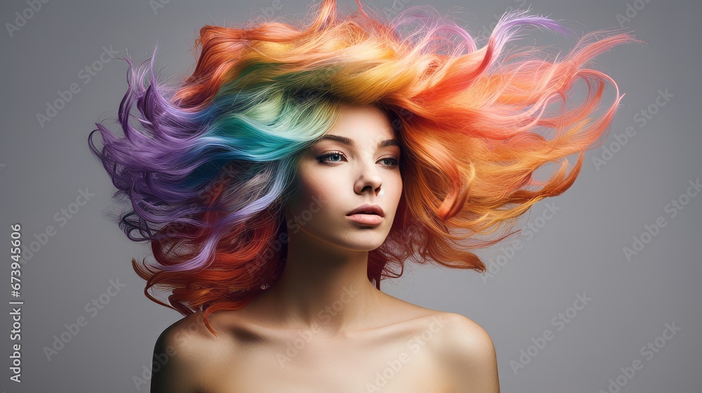 A woman flaunting a bold and unconventional spectrum of hair colors A woman flaunting a bold and unconventional spectrum of hair colors
