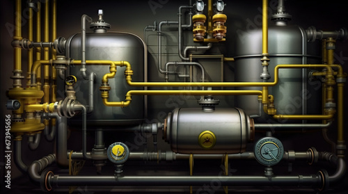 Industrial plant background with shiny pipes.