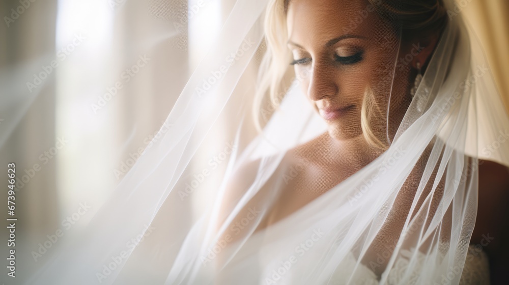 Bride's dress and veil in soft focus Bride's dress and veil in soft focus