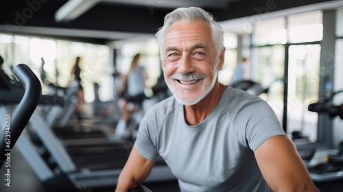 Portrait of a joyful senior man staying fit at the gym