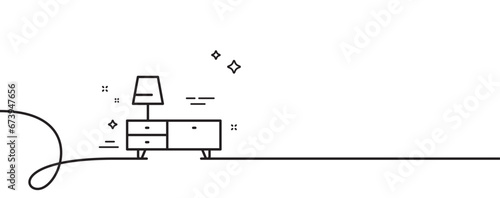 Dresser line icon. Continuous one line with curl. Home furniture sign. Modern commode symbol. Dresser single outline ribbon. Loop curve pattern. Vector