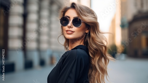 A stylish woman in fashionable sunglasses