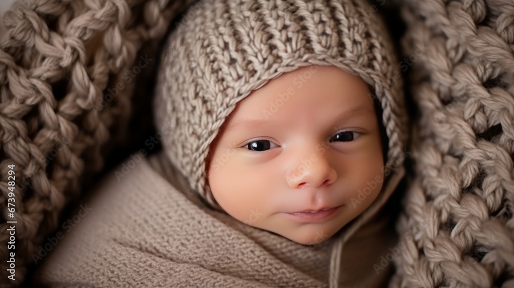 Newborn baby boy in a knitted hat and cocoon Newborn baby boy in a knitted hat and cocoon