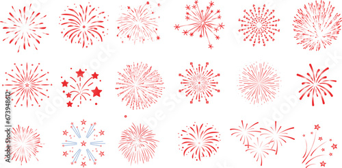 Feux d’artifice roses et rouges, illustration vectorielle, parfait pour les célébrations, les fêtes, les événements sur fond blanc