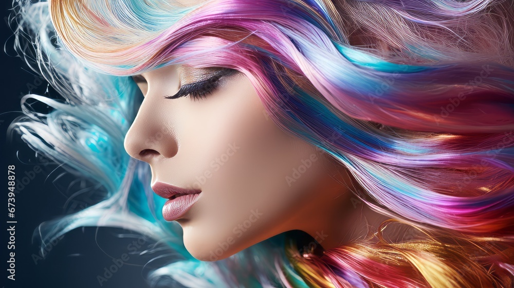 A close up of iridescent hair with a cosmic and surreal allure