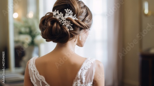 Bride's elegant updo and hairpiece