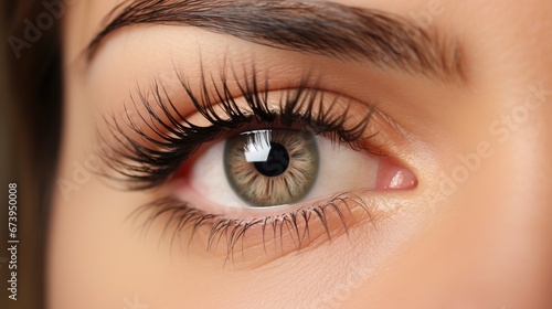 Close up of Female eye with long eyelashes.AI generated image