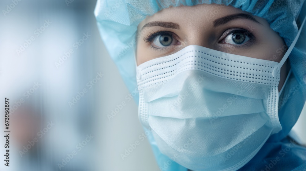 Closeup of a healthcare professional in protective gear Closeup of a healthcare professional in protective gear
