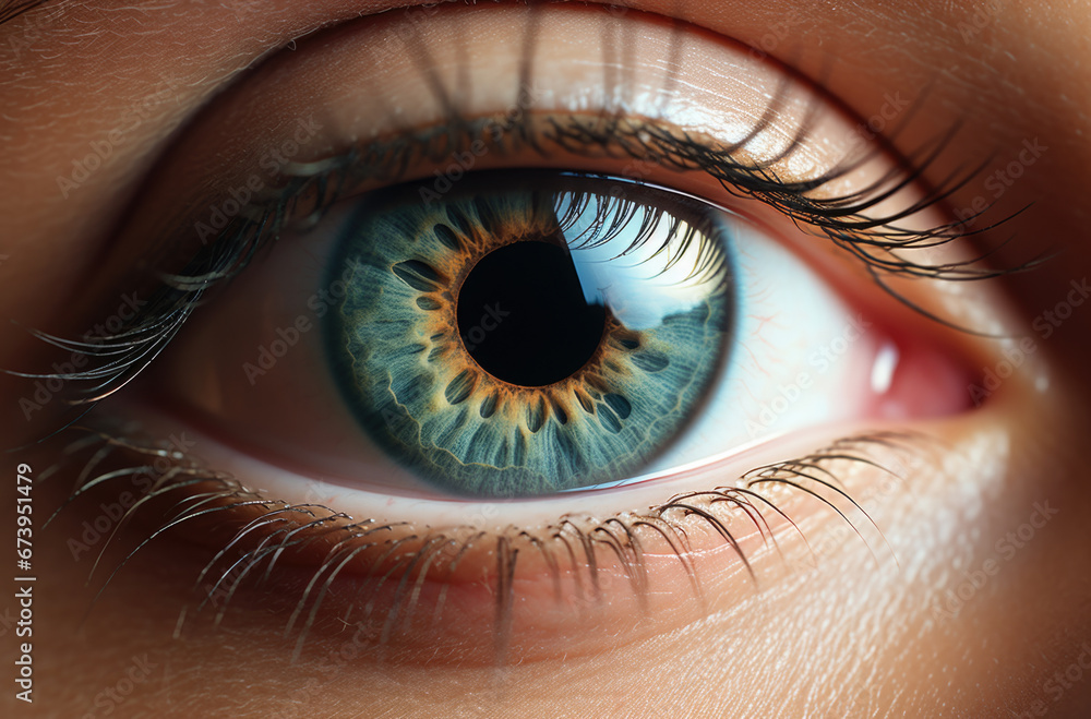 Fototapeta premium perfect blue eye macro in a sterile environment and perfect vision. view precise and straight to the target.