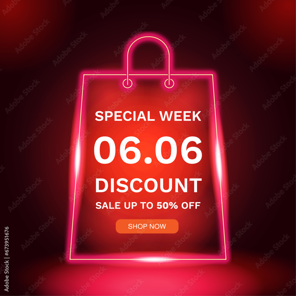 Fototapeta premium 06.06 digital banner design. Sale product banner. Discount sale special offer. Special occasion discount promotion, voucher, poster, template, background. Seasonal Sale. Season sale. Vector