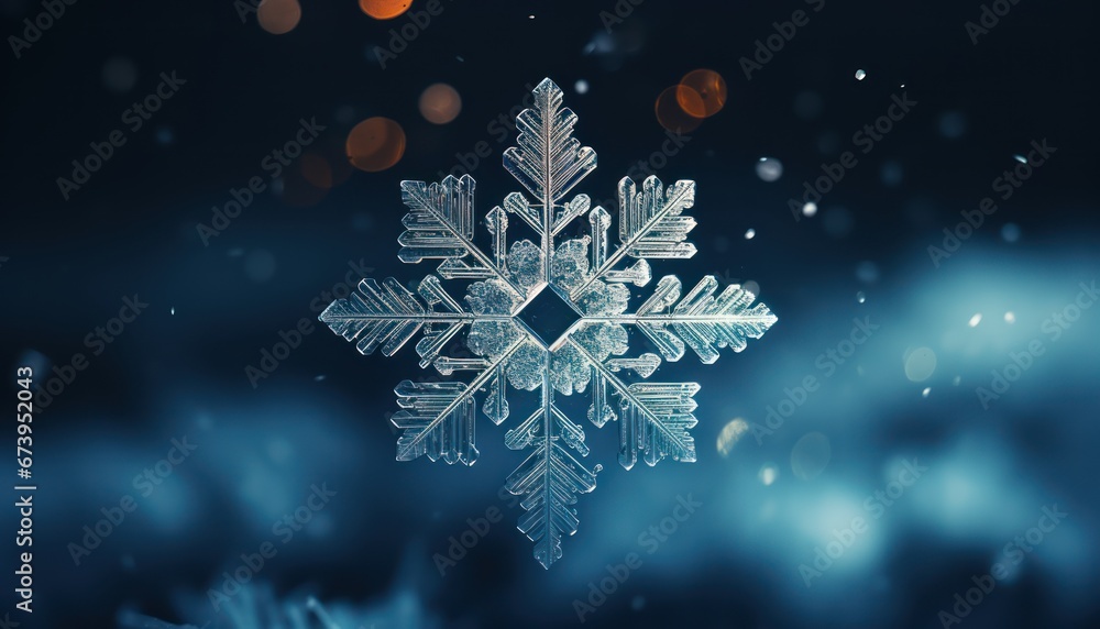 Photo of a Glimmering Snowflake on a Mysterious, Enigmatic Background Photo of a Glimmering Snowflake on a Mysterious, Enigmatic Background