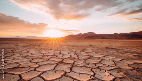 Photo of the Majestic Sunset Casting a Golden Glow Over the Desolate Desert Landscape