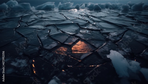 Photo of an Isolated Ice Floe Drifting in the Vast Ocean Waters