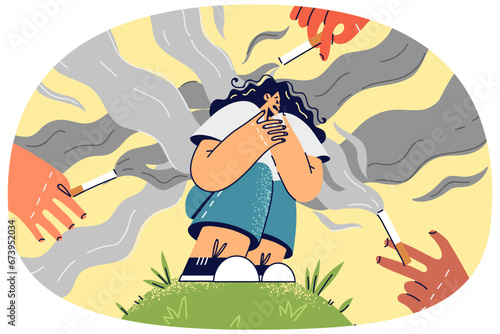 Unhappy girl suffer from passive smoking