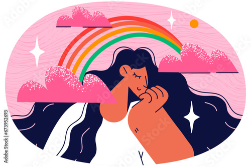 Girl dreaming imagining happy future