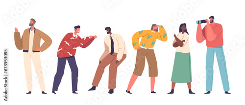 Diverse Group Of Male and Female Character Stands Together, Each One Gesturing With Unique Expressions