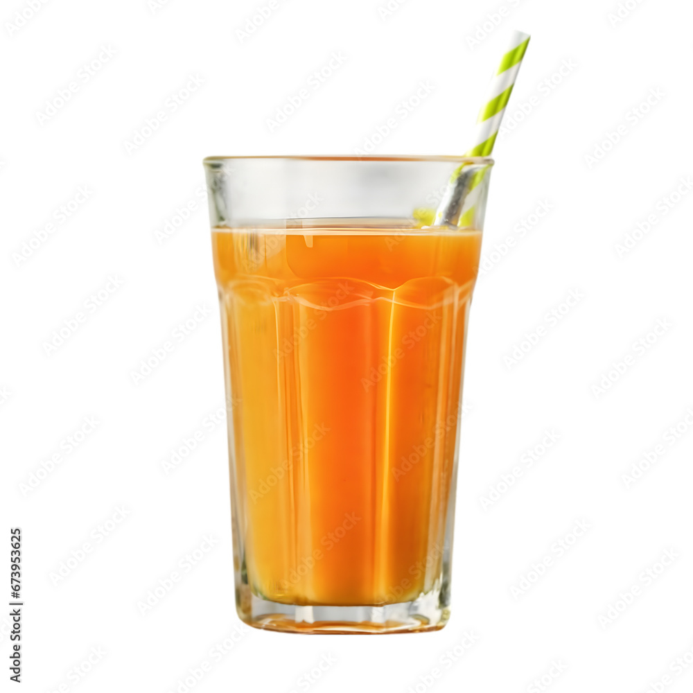 Orange Juice in a Glass with Straw IIllustration Art With a Transparent Background Generative AI.