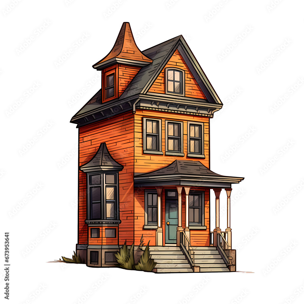 flat illustration of a house with a little roof grain