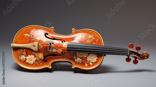 Classic violin with flower painting on the body. AI generated image