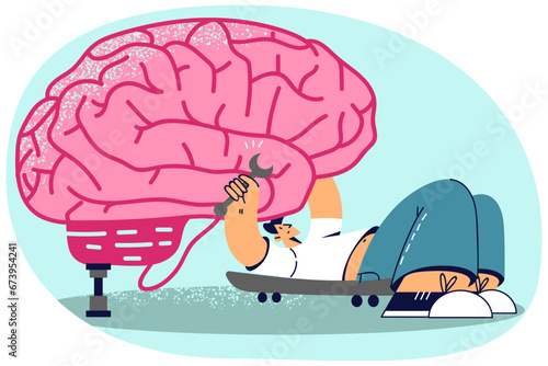 Man repairing brain with tools
