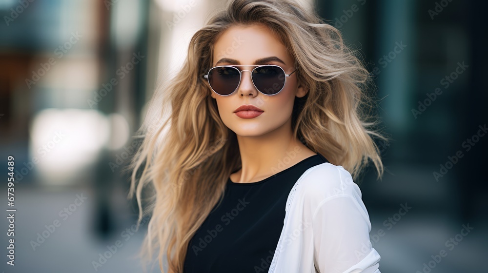 A stylish woman in fashionable sunglasses