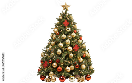 Beautifully Decorated Christmas Tree with Colorful Ornaments Isolated on Transparent Background PNG.