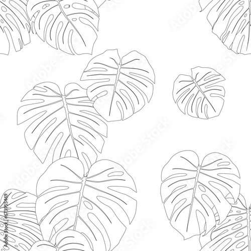 Monstera leaves pattern line art for decorate your designs with tropical illustration isolated on white background