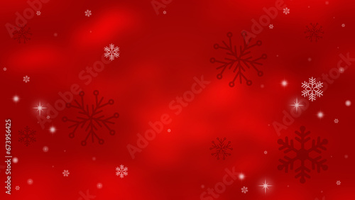 Abstract red winter background with snowflakes and christmas lights.