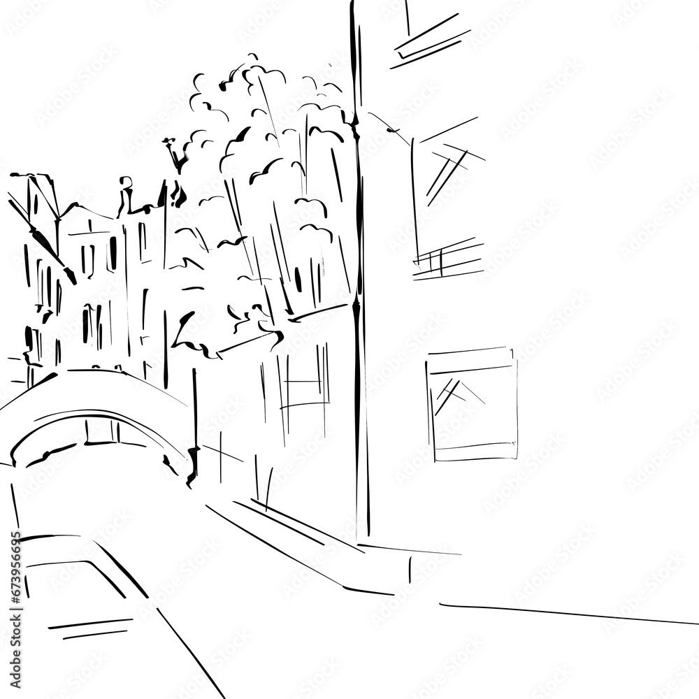 Venice. Urban Illustration for coloring. Background.City. Line style
