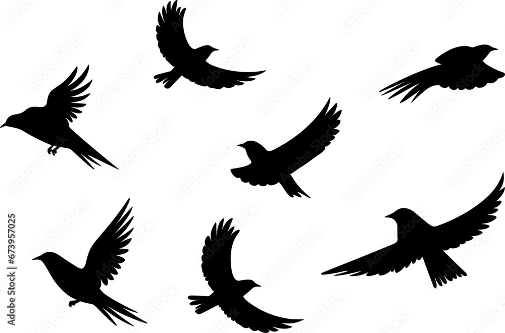birds in flight simple black silhouette vector set of bird flying different angles birds in flight simple black silhouette vector set of bird flying different angles