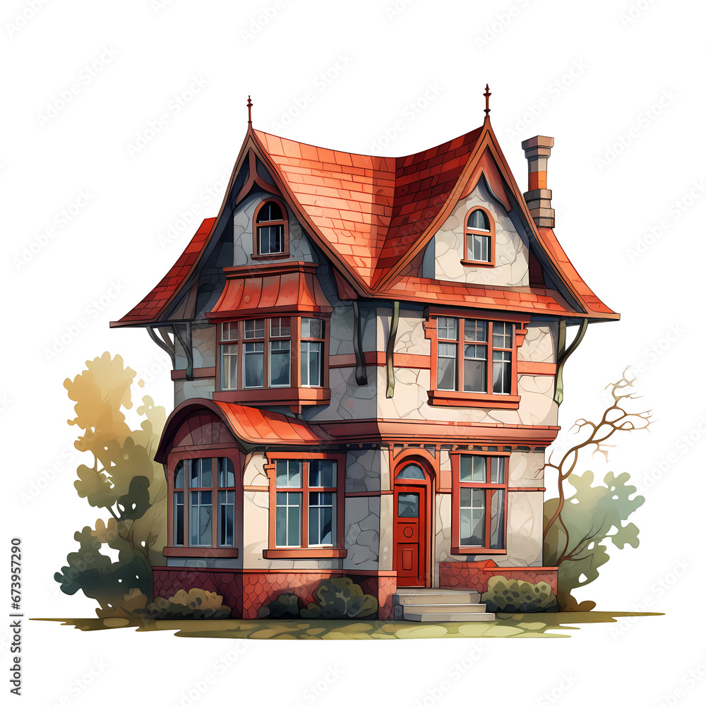 flat illustration of a house with a little roof grain