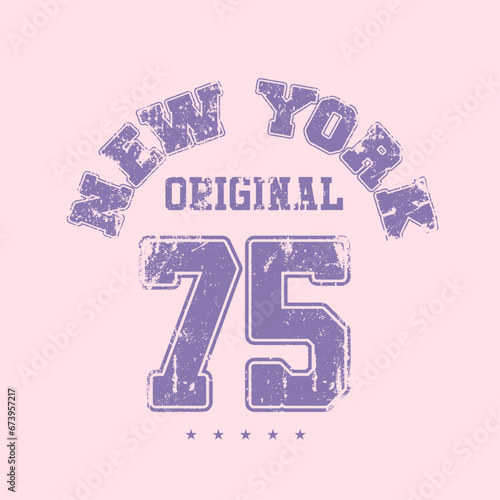 Vintage sport college font, for new York original 75 text, Vintage typography college varsity new York, Retro New york , The bronx varsity college slogan print. Slogan typography print design. Vector 