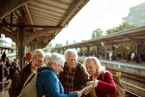 Group of senior people at the train station photo